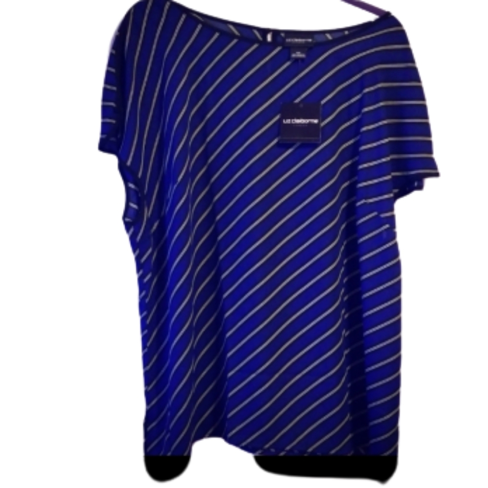 LIZ CLAIBORNE NWT extended cap sleeve cold shoulder blue white stripe